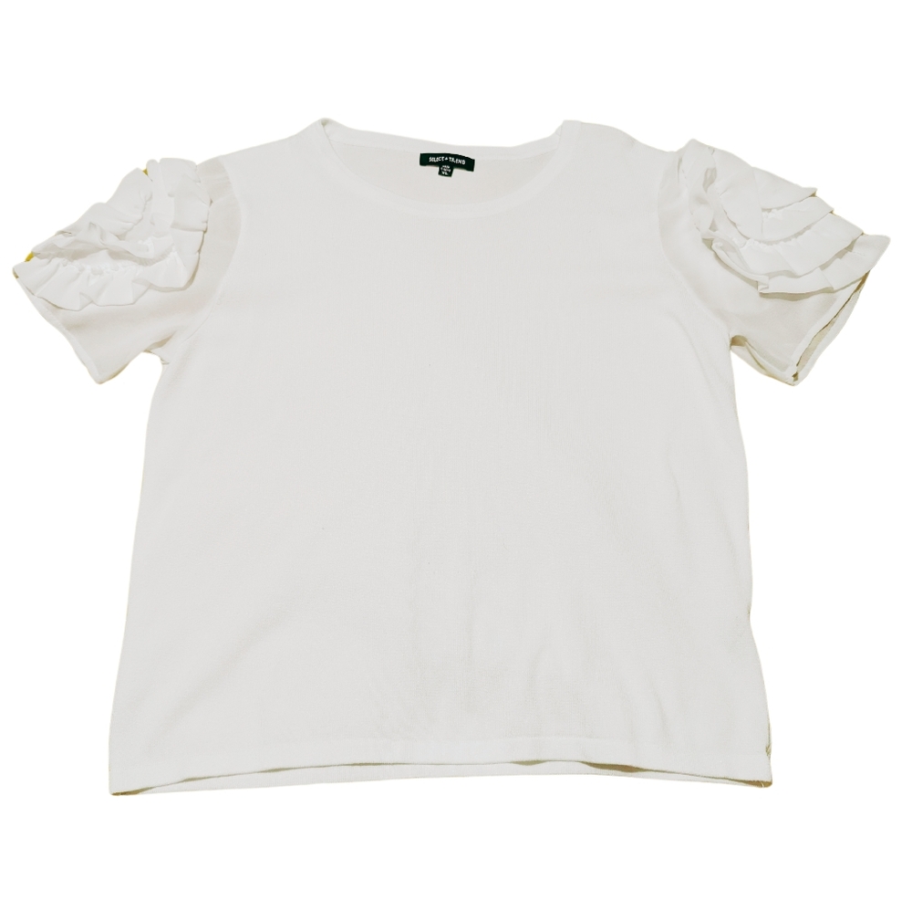 White puff sleeve round neck top XL